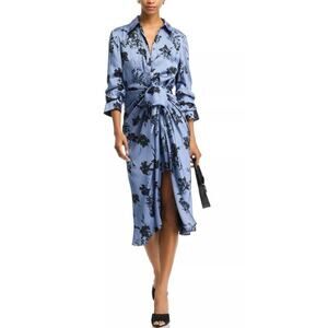 Cinq à Sept 14 Shirt Dress Jacey Tie Front Blue Floral Midi Button Down NEW $495